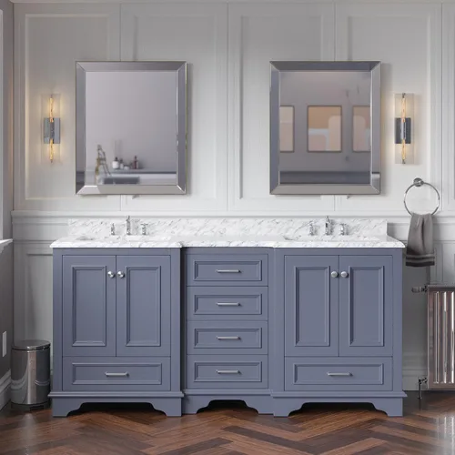 Vista 8 de Kitchen Bath Collection Nantucket - Tocador de baño doble de 72 pulgadas (chocolate/carrara): incluye gabinete de chocolate con encimera de mármol