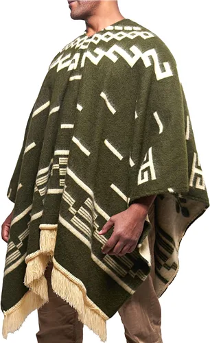 Vista 4 de DAVLINA, Clint Eastwood - Poncho de lana de alpaca estilo occidental, único y hecho a mano en Ecuador. Poncho de lana grueso, cálido y suave