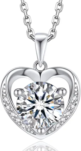 Vista 48 de MomentWish Collar de corazón para mujer, moissanita, diamante de imitación, plata de ley 925