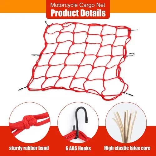 Vista 2 de Amiss 2 paquetes de red elástica de carga para motocicleta de 15 x 15 pulgadas, red elástica resistente con 6 ganchos de plástico ajustables, red