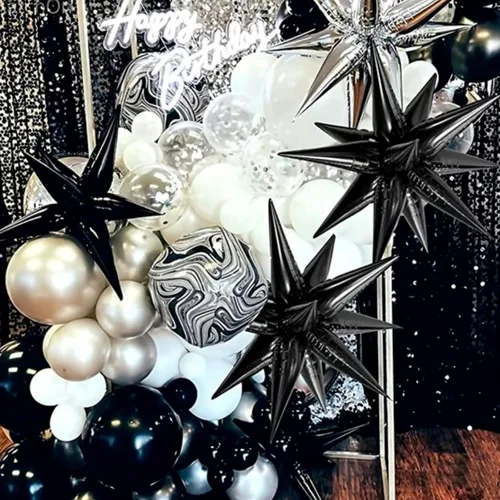 Vista 3 de Globos de papel de aluminio con forma de estrella negra de PartyWoo, 2 piezas de 42 pulgadas, grandes, con puntas explosivas, de Mylar