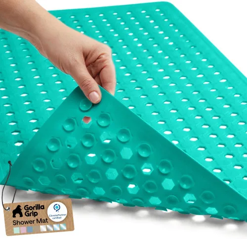 Vista 52 de GORILLA GRIP - Alfombrilla patentada cuadrada para cabina de ducha, alfombrillas pequeñas para el piso de la bañera para duchas de pie, ventosas