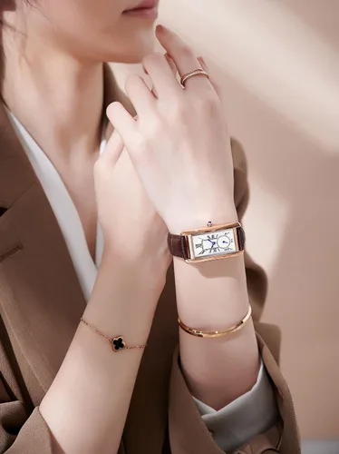 Vista 2 de carlien Reloj de cuarzo para mujer, elegante, rectángulo, vestido con correa de cuero y corona de cristal azul