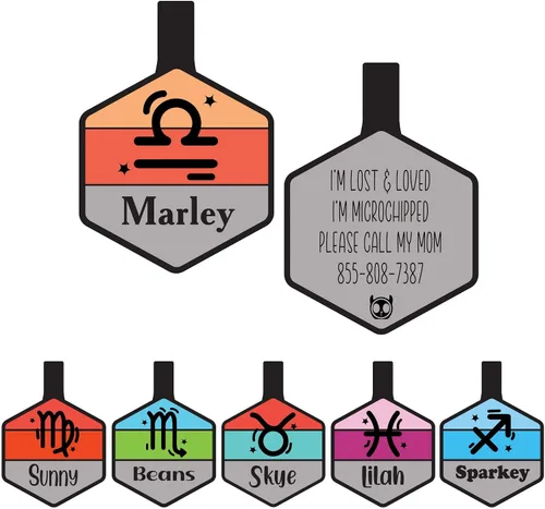 Vista 10 de Placa silenciosa para perro personalizada con 5 líneas de identificación de mascotas de silicona duradera y grabada profundamente, hexágono, azul