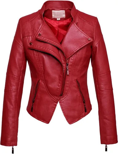 Vista 7 de chouyatou Chaqueta acolchada de piel sintética con cremallera a la moda para mujer