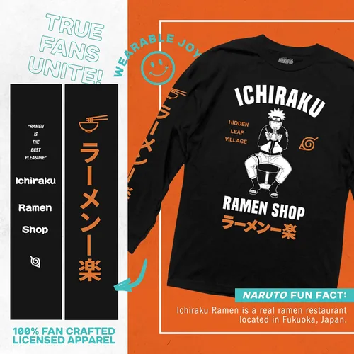 Vista 2 de Naruto Shippuden Ichiraku Ramen Shop Anime Camiseta de manga larga para adultos con licencia oficial de Ripple Junction