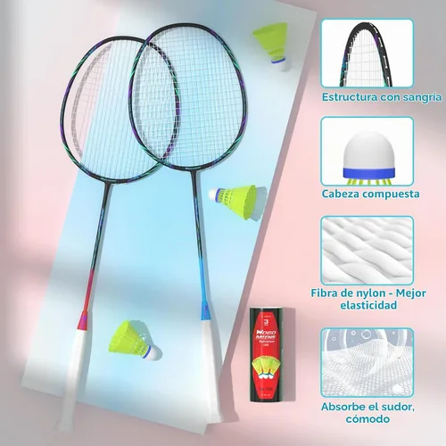 Vista 5 de Raquetas de bádminton profesionales de fibra de carbono para patios traseros y gimnasio 2 PCS negro