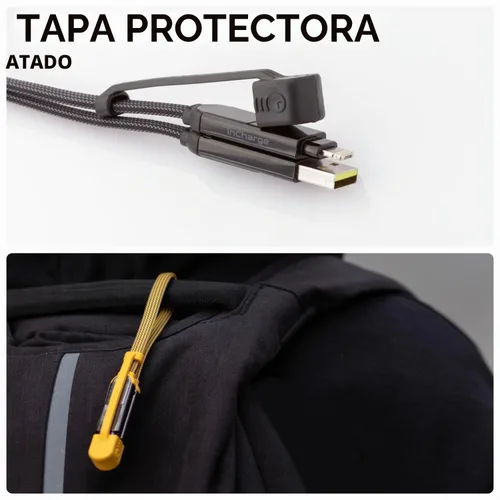 Vista 5 de Rolling Square inCharge XL - Cable de carga múltiple 6 en 1, cable USB portátil y USB-C con potencia de carga ultrarrápida de 100 W, 1 pie/0.3m Negro