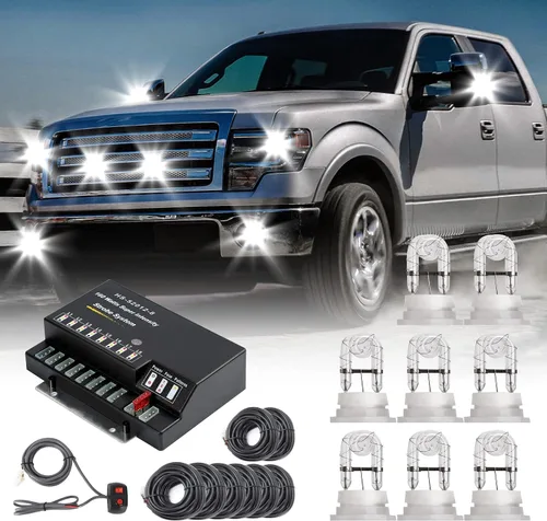 Vista 10 de Kit de luces estroboscópicas de emergencia escondidas, 4 bombillas HID, 13 patrones intermitentes, cable de 16 pies con controlador de faros