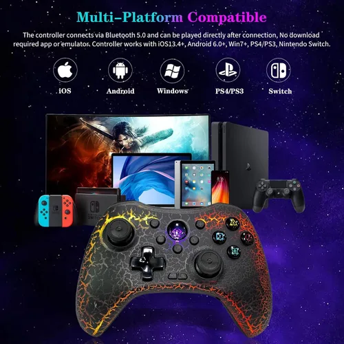 Vista 4 de Joso Controlador móvil para juegos para iPhone, Android, PC, Nintendo Switch, PS4, con luz LED, vibración dualgiroscopio de 6 ejesprogramación