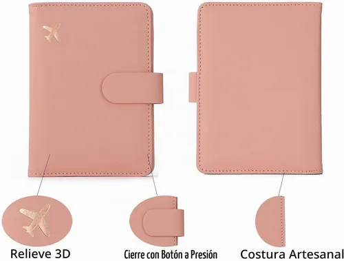 Vista 6 de Cnycmy - Funda para pasaporte para viajes, funda para pasaporte con RFID ABC-Rosa