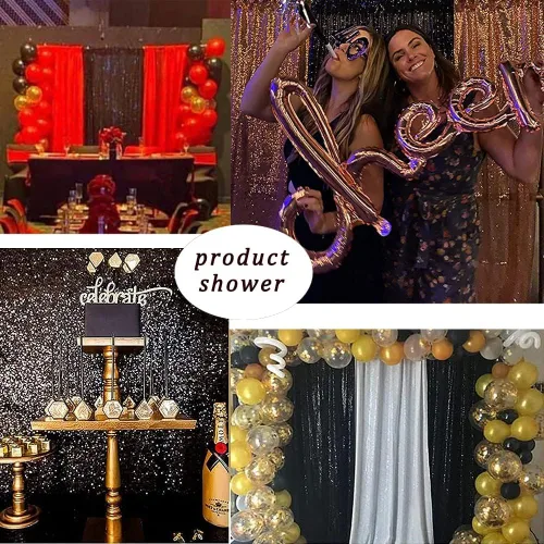 Vista 3 de Cortinas de Fondo de Lentejuelas Negras Cortinas Brillantes con Purpurina 2FTx8FT 2 Paneles para Decoraciones de Bodas Fiestas de Cumpleaños