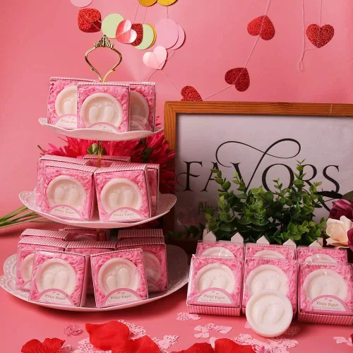 Vista 8 de AIXIANG Jabones para baby shower, hechos a mano, en caja de regalo rosa, regalos de jabón perfumado para pies de bebé, regalos y decoraciones