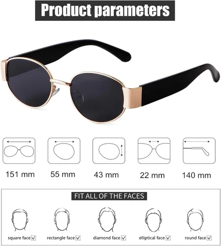 Vista 6 de ADE WU Lentes de sol ovalados para mujer y hombre, estilo vintage de los años 90, lentes de diseño de moda en tono dorado, marco de metal, lentes