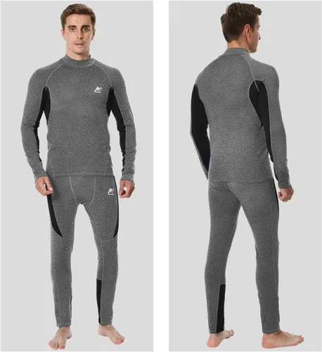 Vista 5 de Men's Fleece Lined Long Johns Base Layer Set Top Bottom for Ski Running Cold Weather