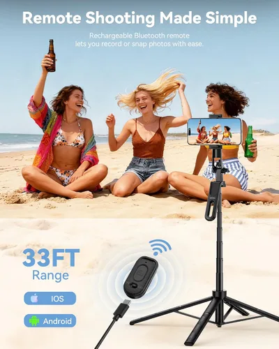 Vista 10 de TECKNET Trípode de teléfono de 71 pulgadas y palo para selfie, soporte de trípode portátil extensible para teléfono celular con control remoto