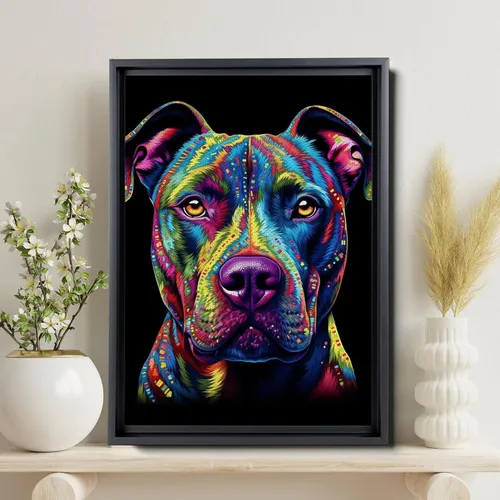 Vista 4 de Dynamic Pitbull, Vibrant Dog Wall Art - Canvas Gallery Wrap, Ready to Hang - Watercolor and Acrylic Masterpiece by Renowned Artist