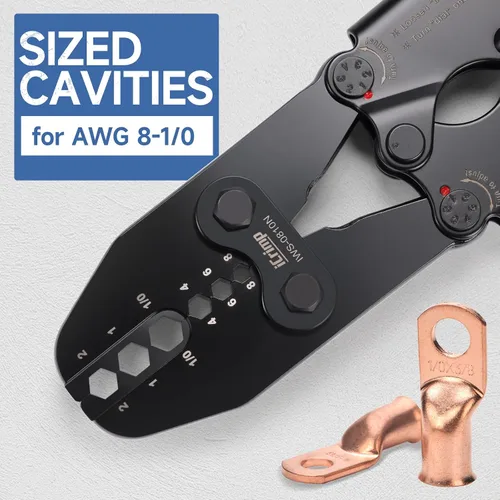 Vista 3 de Herramienta de engarzado de lengüetas de cable de batería iCrimp para lengüetas de cobre AWG 8-1/0, extremos de alambre resistentes