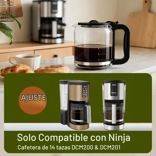 Vista 2 de ALLCUP Jarra de café de vidrio de 14 tazas compatible con Ninja DCM201