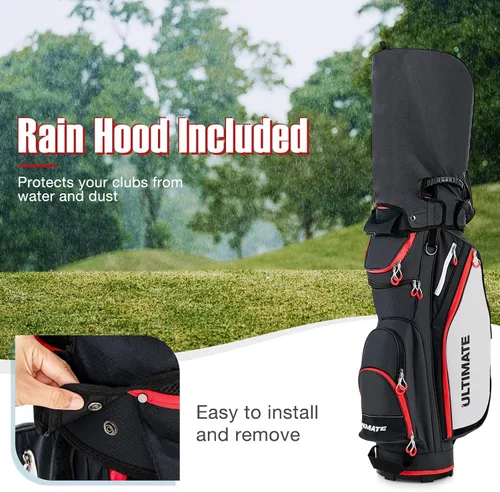 Vista 4 de GYMAX Bolsa de golf, bolsa de carrito de golf con divisor de 14 vías con capucha de lluvia y bolsa enfriadora, bolsa de golf impermeable para Negro