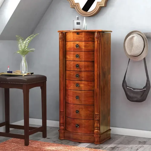 Vista 2 de Hives and Honey Florence Jewelry Armoire - Organizador de almacenamiento de joyas con 8 cajones forrados de fieltro, espejo de tocador, rollos