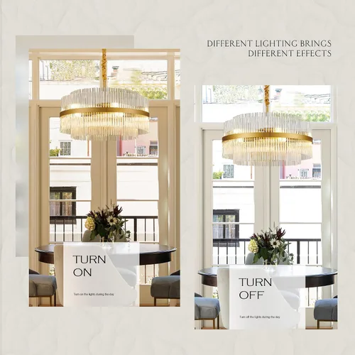 Vista 6 de 23.6" Lámparas de araña doradas modernas, candelabro de vidrio redondo de 2 niveles para comedor, 12 luces, lámparas colgantes para vestíbulo