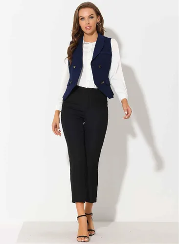 Vista 2 de Allegra K Chaleco de traje para mujer, chaleco elegante con solapa de negocios con doble botonadura