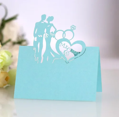 Vista 5 de 50 tarjetas de lugar, tarjetas de mesa, tarjetas de nombre para ajuste de mesa, romántico, amante, corazón, tarjeta de papel, banquete de asiento 3d