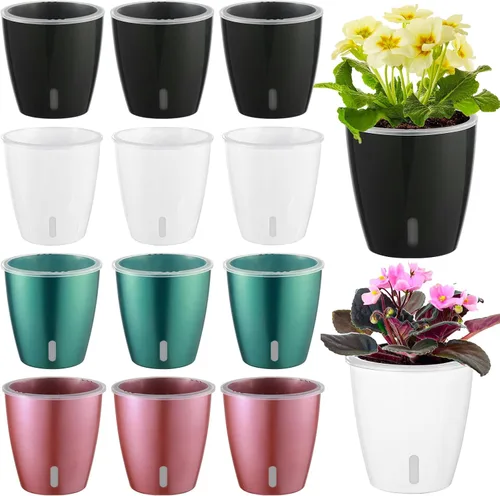 Vista 23 de Macetas de riego automático para plantas de interior, paquete de 16 macetas de riego automático con orificios de drenaje, macetas pequeñas