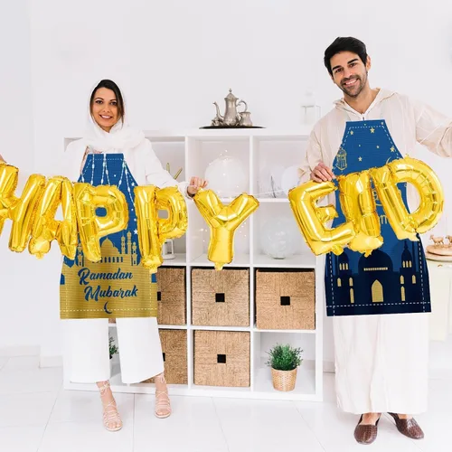 Vista 4 de 4 delantales de Ramadán blanco y azul, estrella y luna, Ramadán, delantal ajustable de Ramadán, Kareem, decoraciones Eid para el hogar, delantal