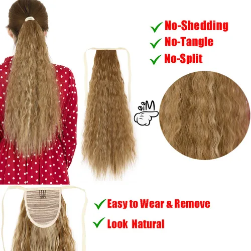 Vista 4 de Focussexy Extensión de cola de caballo sintética de 21 pulgadas con cordón para atar y cola de caballo rizada para mujer