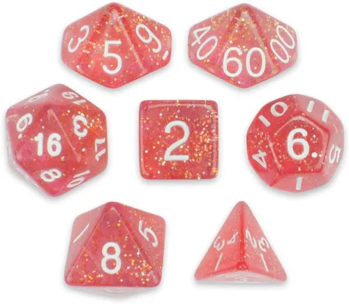 Vista 2 de Juego de 7 dados poliédricos de Wiz Series II, incluye bolsa de terciopelo (chicle real)