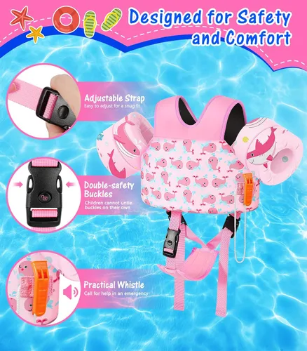 Vista 3 de MoKo Flotadores de Brazo para Natación 15-30 lbs, Chaleco de Natación para Niños Pequeños con Dibujos Animados, Alas de Agua para Natación