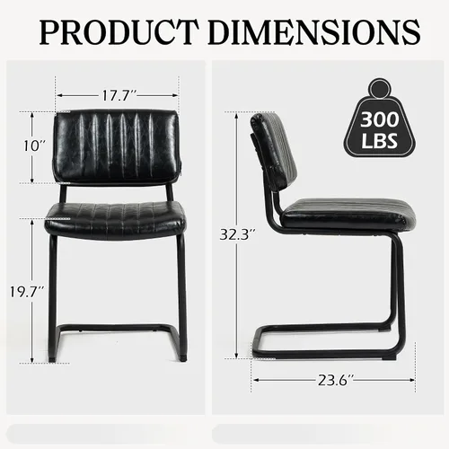 Vista 2 de Juego de 2 sillas de comedor voladizas, sillas de comedor modernas de mediados de siglo con patas de metal negro, sillas de cocina tapizadas