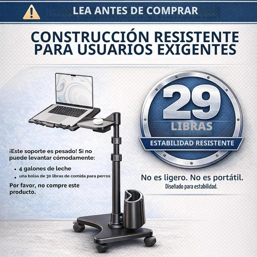 Vista 5 de LEVO G2-801 Deluxe - Soporte rodante para laptop con bandeja para ratón, color bronce y negro Tilting platform, swing arm, locking wheels