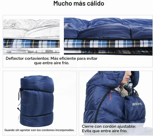 Vista 4 de REDCAMP Saco de dormir de franela para adultos, cómodos sacos de dormir de algodón para campamento, mochileros, senderismo, con capucha desmontable