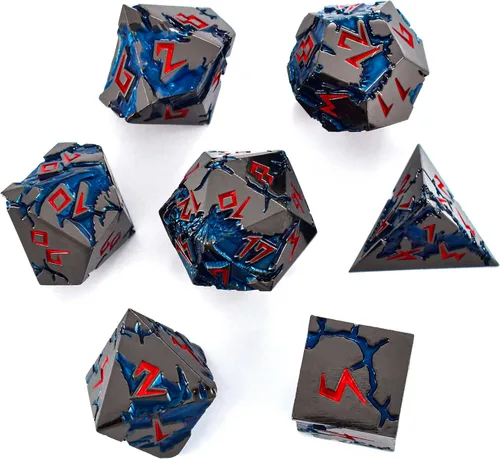 Vista 8 de Rule Dice Dados D&D de 7 Dados de Metal DND, Juego de Dados Metálicos Ponderados de Calabozos y Dragones, Juegos de Dados Poliédricos D y D Grandes