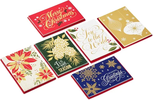 Vista 3 de Hallmark Surtido de tarjetas de Navidad en caja, lámina dorada clásica (6 diseños, 36 tarjetas con sobres)