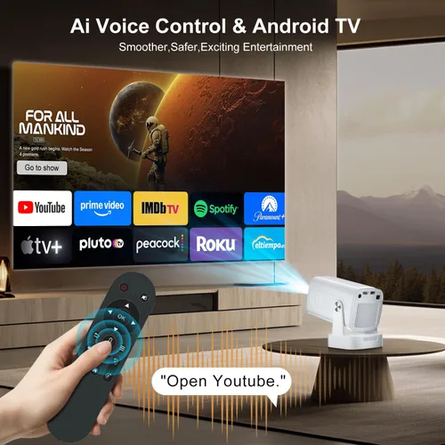 Vista 13 de Mini proyector Wifi Bluetooth, enfoque automático, nativo 1080P, soporte 4K Negro-blanco