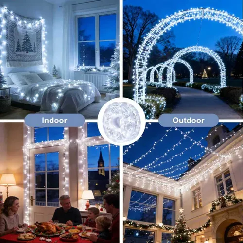 Vista 11 de Cadena de 200 luces LED de 98 pies, impermeables con 8 modos con memoria, fuente de alimentación certificada por UL de 30 V para el hogar, jardín