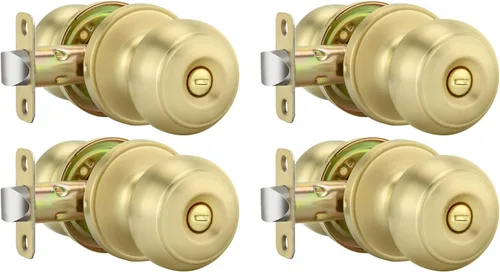 Vista 17 de Goldenwarm Pomos de puerta de paso de bronce champán, 1 paquete de pomos para puerta de armario interior, juego de perillas de puerta de paso