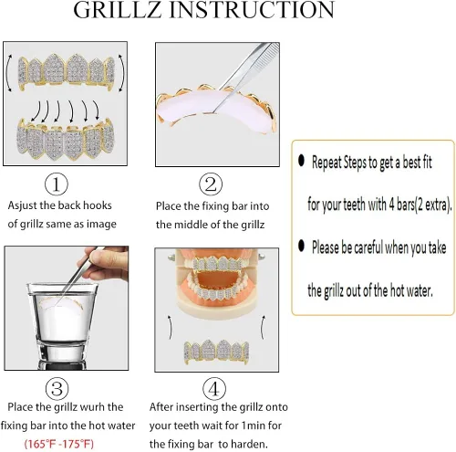 Vista 6 de TOPGRILLZ Parrillas superiores e inferiores bañadas en oro de 14 quilates para tus dientes Hip Hop para hombres, Circonita cúbica