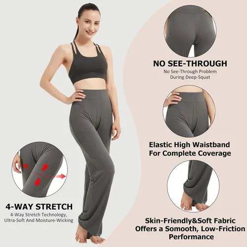Vista 4 de FELEMO Pantalones deportivos de yoga con control de abdomen para mujer, ajuste holgado