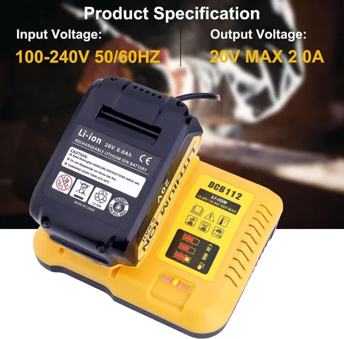 Vista 4 de DCB112 Cargador de batería de repuesto para batería de iones de litio De-Walt 12V 20V y 60V MAX DCB201 DCB200 DCB612 DCB609-2 DCB609 DCB606 DCB606-2
