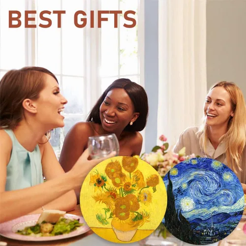Vista 3 de Posavasos para bebidas Arte de Van Gogh Posavasos de cerámica - Utilice 2 famosas pinturas de Van Gogh, regalos únicos para casa nueva Decoración