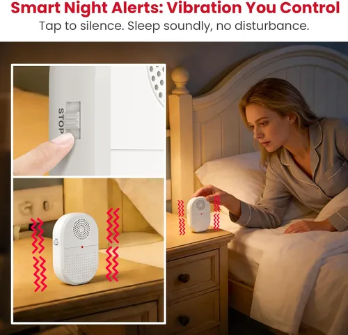 Vista 4 de CallToU Botón de llamada para personas mayores en casa, campana de llamada inalámbrica de 500 pies con 1 vibrador portátil y 1 receptor enchufable