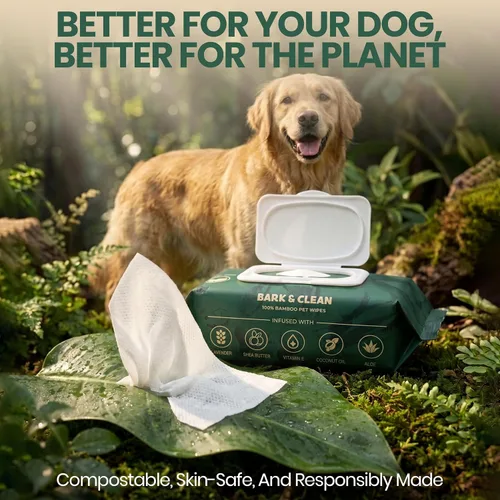 Vista 9 de Bark & Clean Toallitas de bambú para limpieza y desodorización – 8.5 x 9 pulgadas 110 toallitas hipoalergénicas compostables para mascotas