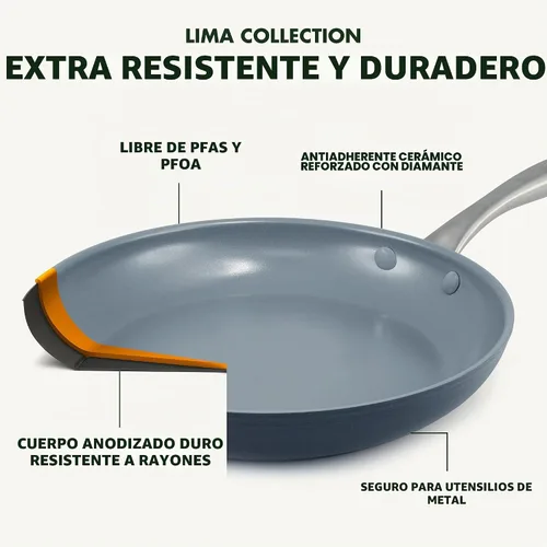 Vista 3 de GreenPan Lima - Sartén de 8" de cerámica antiadherente dura anodizada, sartenes y ollas libres de PFAS y no tóxicas, aptas para horno y asador