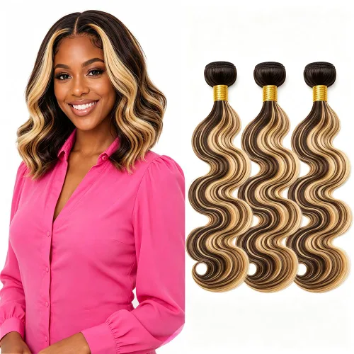Vista 288 de P4613 Cabello humano rizado onda profunda marrón y paquetes mixtos 8 10 12 P4613 Ombre Marrón-Rubio-DP