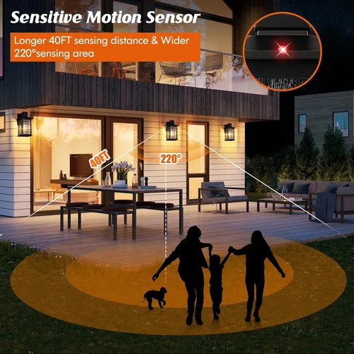Vista 4 de Lámpara exterior con sensor de movimiento para montaje en pared, de bronce aceitado del anochecer al amanecer, impermeable, con base E26, linterna